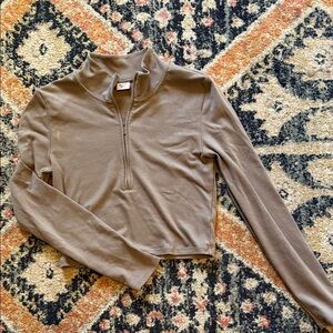 Aritzia Sunday Best Taupe Quarter-Zip Long Sleeve Top
